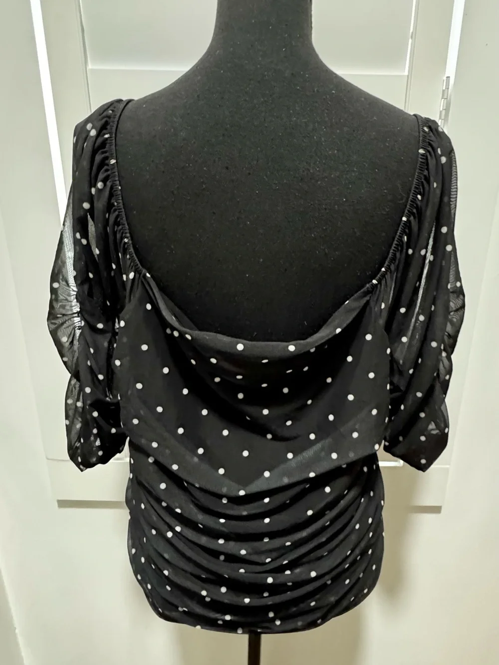 Anthropologie Plus Black Polka Dot Square-Neck Blouse